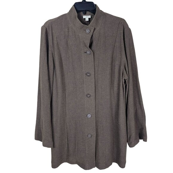 VTG J. Jill Hemp/Silk Blend Button-Front Jacket L Brown Pockets Textured Relaxed - Picture 1 of 11